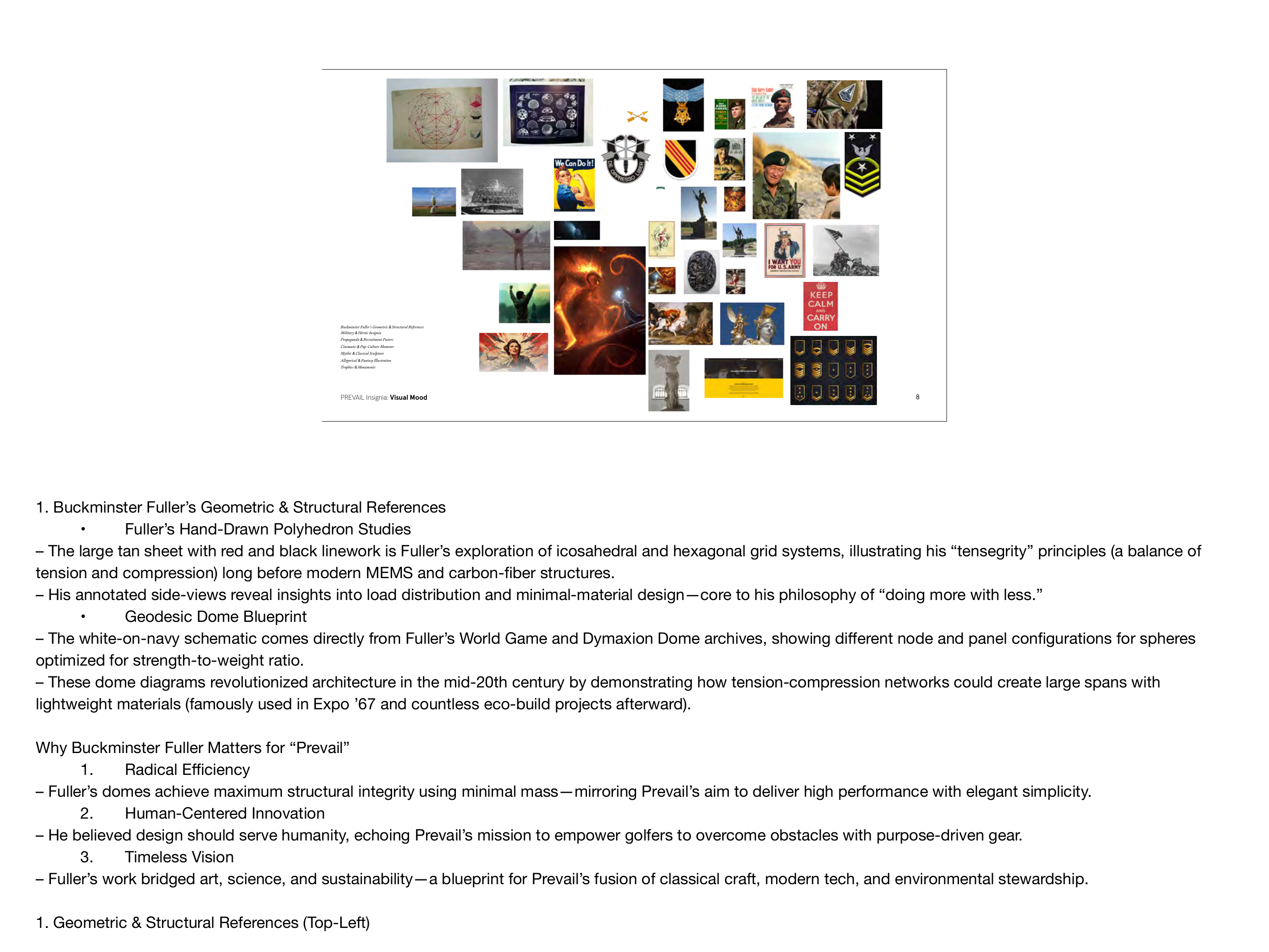 Visual Mood Board — Fuller, military, cinema, sculpture, trophies