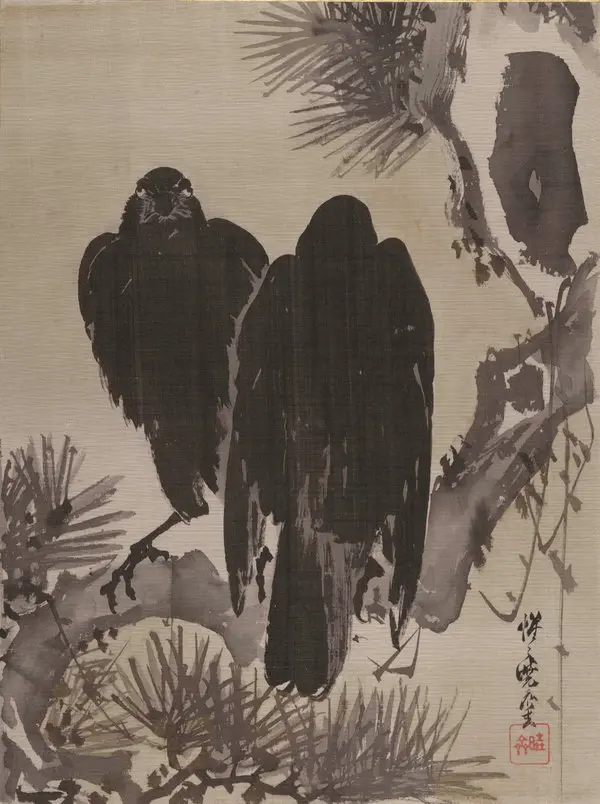 Kyosai Two Crows on Pine